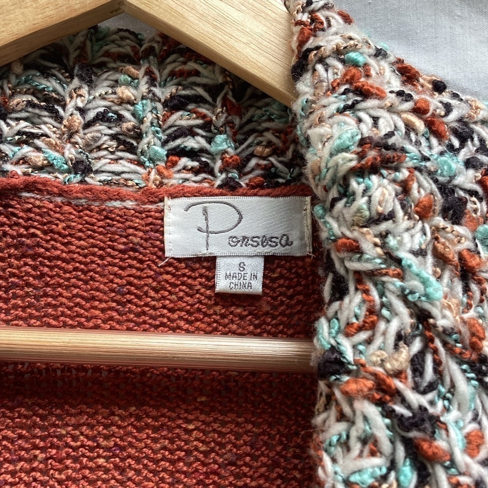 Ponsesa orange bohemian cardigan sweater, size small - Picture 5 of 8